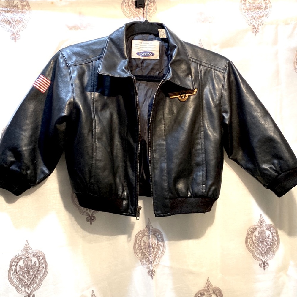 EXPRESS FAUX BLACK LEATHER BOY AVIATION JACKET SZ 5/6